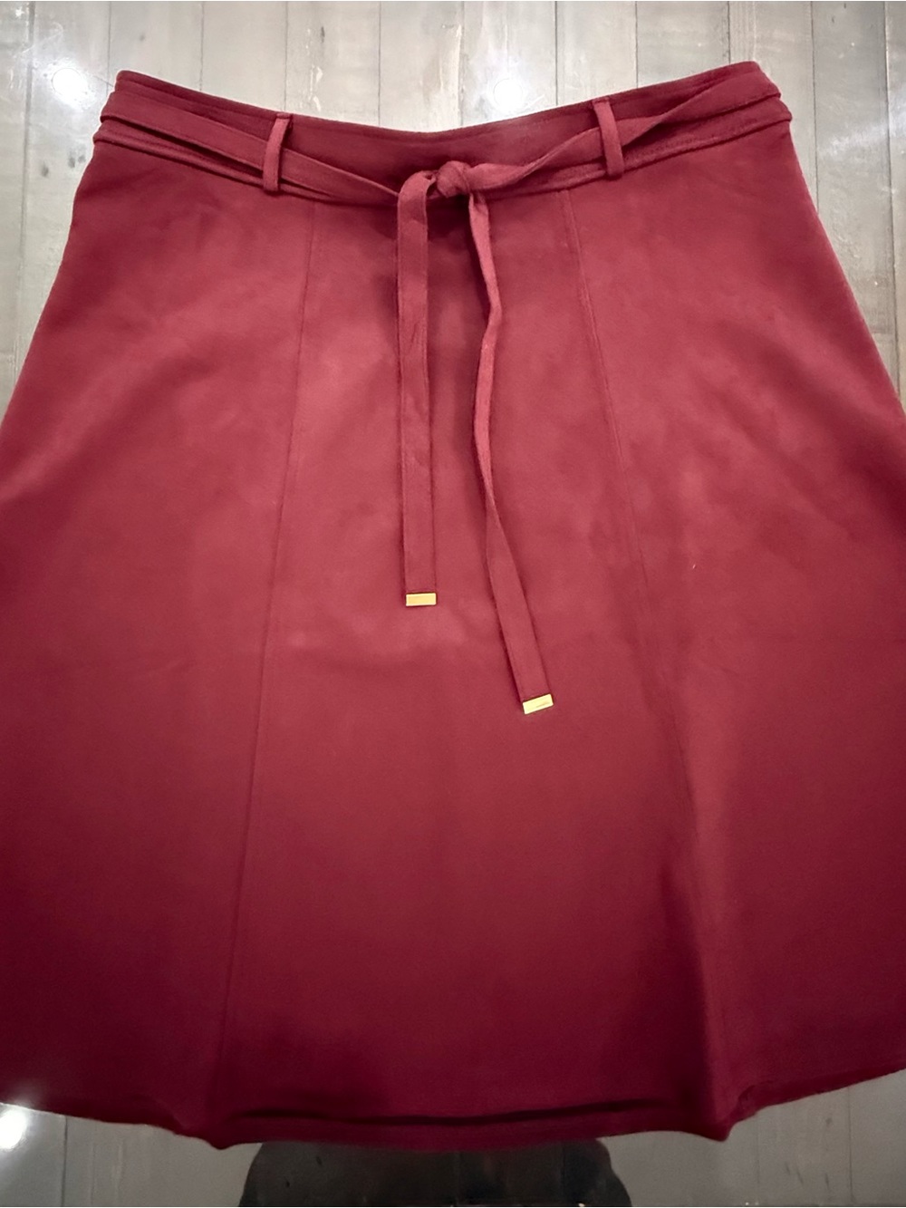 Tie-Waist A-Line Skirt in Deep Wine Red